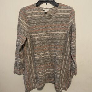 Pure Jill Women's Tunic Size Medium Shirred Back Striped Casual Multicolor